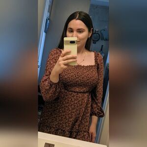 Floral Smocked Brown Dress